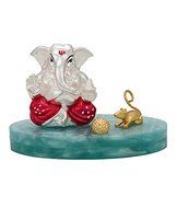 Odishabazaar Ganesha Idol with Ladoo and Oval Base Plated Showpiece - 8.5 Cm N2