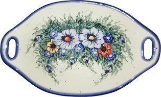 Boleslawiec Stoneware - Polish Pottery Serving or Baking Dish with Handles - Eva's Collection "Wild Field"