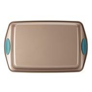 Cucina Nonstick Bakeware 9&quot; x 13&quot; Rectangle Cake Pan, Latte Brown with Agave Blue Handles N3