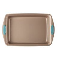 Cucina Nonstick Bakeware 9&quot; x 13&quot; Rectangle Cake Pan, Latte Brown with Agave Blue Handles N4