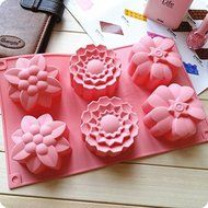 Teanfa 6 Flowers Silicone Muffin Cups Handmade Soap Molds Biscuit Chocolate Ice Cake Baking Mold Cake Pan