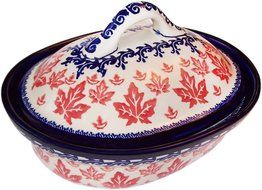 Boleslawiec Stoneware - Polish Pottery 10&quot; Covered Baker - Eva&#039;s Collection &quot;Maple Leaf&quot; N2