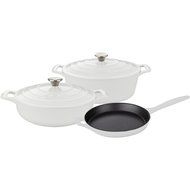 La Cuisine LC 2780MB 5 Piece Pro Enameled Cast Iron Oval Casserole Cookware Set, White