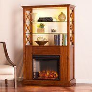 Gentry Electric Fireplace Curio Tower - Oak Saddle