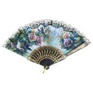 uxcell Summer Floral Pattern Lace Hem Plastic Foldable Hand Fan Multicolor
