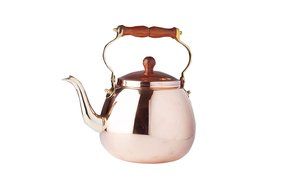 Old Dutch Solid Tea Kettle with Wood Handle, 4-Quart, Copper