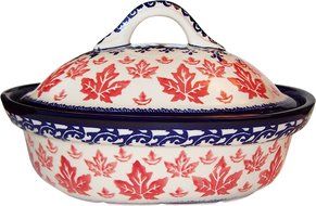 Boleslawiec Stoneware - Polish Pottery 10&quot; Covered Baker - Eva&#039;s Collection &quot;Maple Leaf&quot; N3