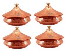 IndianCraftVilla 5.5&quot; X 6.5&quot; X 2.5&quot; Handmade Steel Copper Set Of 4 Mughlai handi Volume 650 ML With Lid serving...