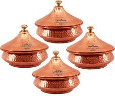 IndianCraftVilla 5.5&quot; X 6.5&quot; X 2.5&quot; Handmade Steel Copper Set Of 4 Mughlai handi Volume 650 ML With Lid serving... N2