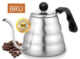 Pour Over Coffee Kettle ~ BRU USA Premium Gooseneck Stainless Steel Drip Pot for Coffee &amp; Tea, 1.2L N4