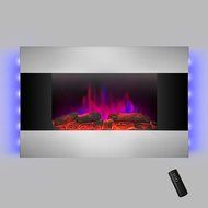 Golden Vantage 36" Wall Mount Electric Bedroom Heater Tempered Glass Fireplace w/ 3D Flame Log Set &amp; Remote Control N3