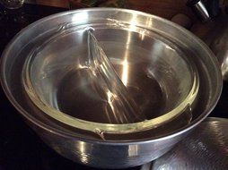 Vintage Mid Century Modern Nasco Italy Hammered Aluminum Casserole Server with Fire-King Divided Casserole Dish