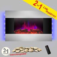 Golden Vantage 36" Wall Mount Electric Bedroom Heater Tempered Glass Fireplace w/ 3D Flame Log Set &amp; Remote Control N9