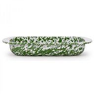 Golden Rabbit Green Swirl Enamelware Open Baking Pan Roasting Pan