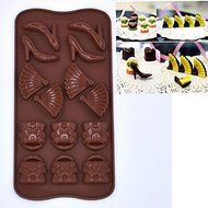 QINF 14 Holes With Silicone Oven Baked Chocolate Cake Mold Silicone Mold (High-Heeled Shoes, Fans, Bags) N2