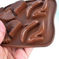 QINF 14 Holes With Silicone Oven Baked Chocolate Cake Mold Silicone Mold (High-Heeled Shoes, Fans, Bags) N4
