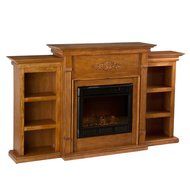 Tennyson Electric Fireplace w/ Bookcases - Glazed Pine