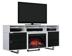 ClassicFlame 26MM9665-NW145 Enterprise Lite Contemporary TV Stand for TVs up to 80&quot;, Gloss White (Electric Fireplace...