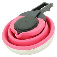Portable Foldable Outdoor Kettle For Camping Cooking Baking Blue Silicone + Stainless Pink N3