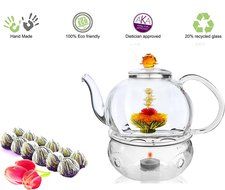 Teapot Set Flowering Tea Glass Teapot Gift Set Harmony 42 Oz / 1242 Ml with Stainless Steel Tea Warmer Alex Tea... N21