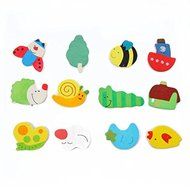 ASDOMO Colorful Kid Baby Wood Cartoon Fridge Magnet Child Educational Toy 1 Set 12 PCS Colors Sent at Random N2
