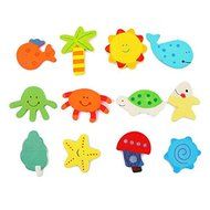 ASDOMO Colorful Kid Baby Wood Cartoon Fridge Magnet Child Educational Toy 1 Set 12 PCS Colors Sent at Random N3