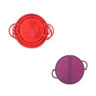 1 SET Silicone Collapsible Colanders Strainer Set + 1 PCS 10" Foldable Splatter Guards w/ Side Handles (Purple)