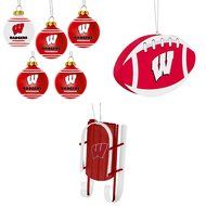 NCAA Wisconsin Badgers Plastic Christmas Ball Ornament 5 Pack Foam Sled Bundle 3 Pack By Forever Collectibles