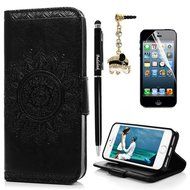 iPhone SE Case,iPhone 5S Case,iPhone 5 Case - Slim Fit Wallet Flip Embossed Totem PU Leather Case with Shock-Absorption... N9