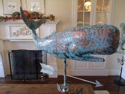 LARGE Handcrafted 3D 3- Dimensional WHALE Weathervane Copper Patina Finish N4