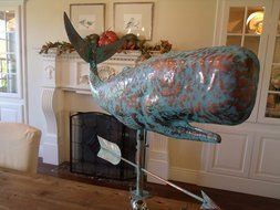 LARGE Handcrafted 3D 3- Dimensional WHALE Weathervane Copper Patina Finish N5