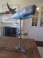 LARGE Handcrafted 3D 3- Dimensional WHALE Weathervane Copper Patina Finish N6