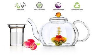 Teapot Set Flowering Tea Glass Teapot Gift Set Harmony 42 Oz / 1242 Ml with Stainless Steel Tea Warmer Alex Tea... N44
