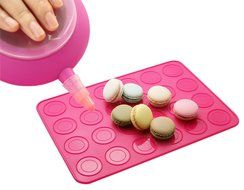 New JJMG French Macaroon Baking Set Tube Silicone Piping Pot Kit 4 Nozzle Tips Decorating Tool with 24 round Cookies...