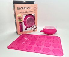 New JJMG French Macaroon Baking Set Tube Silicone Piping Pot Kit 4 Nozzle Tips Decorating Tool with 24 round Cookies... N2