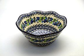 Polish Pottery Bowl - Curvy Edge - 8" - Blue Berries