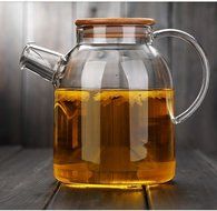 Dealglad&reg; 1.8L High Capacity Heat Resistant Filter Strainer Bamboo Lid Glass Kettle Water Jug Coffeepot Flower...