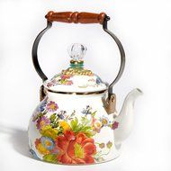 MacKenzie-Childs Flower Market Enamel 2 Quart Tea Kettle - White