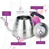Pour Over Coffee Kettle with Thermometer - Gooseneck Drip Stainless Steel Stovetop Tea Pot (1L) N2
