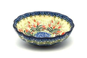 Polish Pottery Bowl - Shallow Scalloped - Medium - Crimson Bells