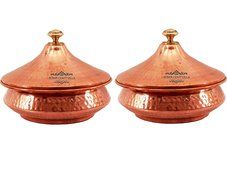 IndianCraftVilla 5.5" X 6.5" X 2.5" Handmade Steel Copper Set Of 2 Mughlai handi Volume 650 ML With Lid serving...