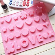 Ueasy Silicone Gel Non-stick Cake Bread Mold Chocolate Jelly Candy Baking Roasting Mould (26 Cavity Love) N4