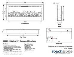 Touchstone 80004 Sideline In-Wall Recessed Electric Fireplace, 50 Inch Wide, 1500/750 Watt Heater (Black) N2