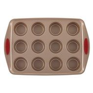 Rachael Ray 10-Piece Cucina Nonstick Bakeware Set, Latte Brown with Cranberry Red Handle