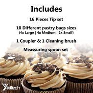 YuliTech Cake Decoration Tip Set, Including 16pcs Stainless Steel Icing Tip Set+10 Pastry Bags+1 coupler+ Measuring... N3