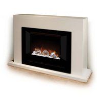 Modern Flames Home Fire Series Electric Fireplace with Glass Set, Red Straight Side Panels, and White Cabinet