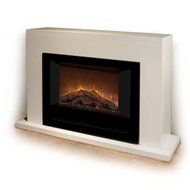 Modern Flames Home Fire Series Electric Fireplace with Glass Set, Red Straight Side Panels, and White Cabinet N2