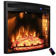 AKDY 28" Curve Glass Freestanding Bedroom 3D Flame Effect 1400W 5200BTU Adjustable Electric Fireplace Heater