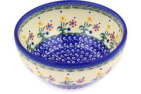 Polmedia Polish Pottery 6-inch Stoneware Bowl H0408C Hand Painted from Cer-Maz in Boleslawiec Poland. Shape S188C...