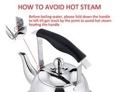 Whistling Tea Kettle, Stainless Steel, Flat Bottom, Bakelite Fold-down Handle, Removable Insert Tea Infuser, Stovetop... N7